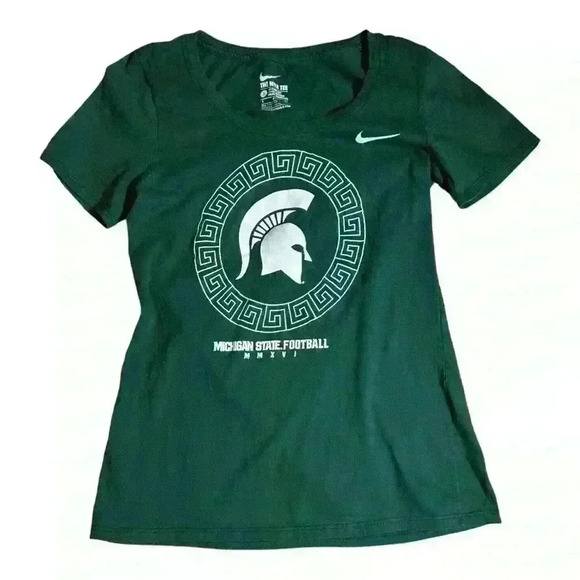 Nike Womens S Short Sleeve Athletic T Shirt GREEN Spartans MSU FOOTBALL - Picture 1 of 4